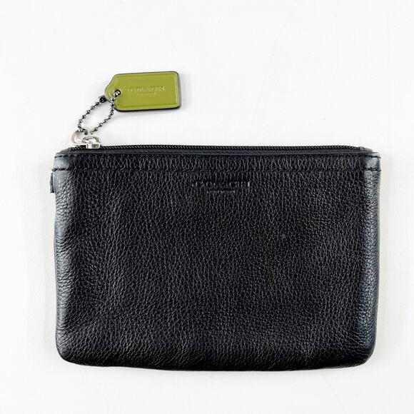 Coach Leather Square Pouch Wallet with Green Hang Tag Black - Picture 1 of 5